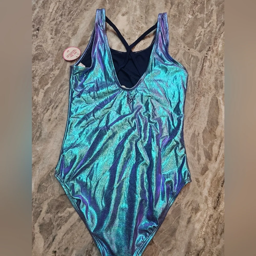 NWT Justice Iridescent One Piece Swimsuit Girls 14 UPF 50+